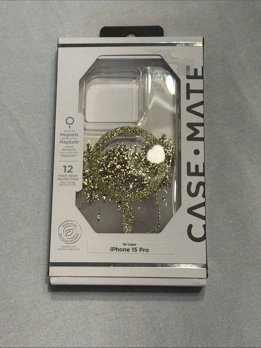 case-mate Gold Glitter iPhone 15 Pro Case with MagSafe